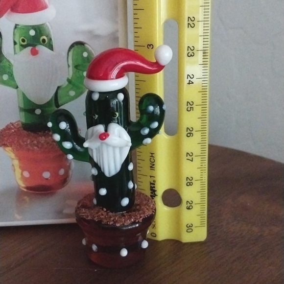 Pier 1 Glass Cactus Santa Free-standing Ornament New In Box - Picture 8 of 8